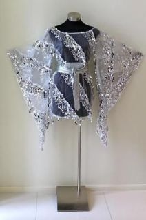 ECLECTIC Silver Sequin MARDI GRAS Angel Sleeve Sheer PARTY DRESS / Top