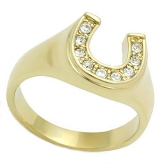 Lucky Horse Shoe Ladies Yellow Gold Plated Ring