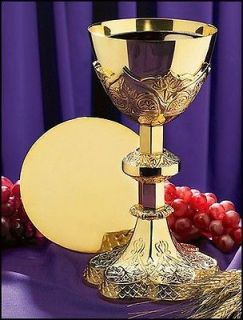 Communion Ornate Chalice W Paten Christian Chapel Set Gold Plate