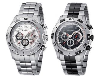 Elgin 1863 Mens Stainless Steel Chronograph Watch  Choice of Two