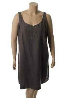 Eileen Fisher NEW Gray Linen Beaded Pull On Tank Tunic Top Dress Plus