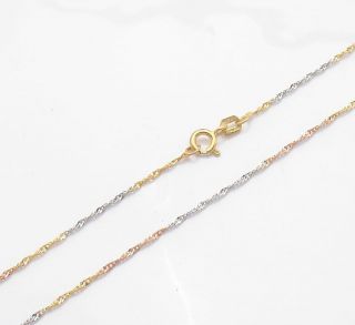 Sparkly Singapore Chain Necklace 14K TriColor Gold Clad Silver Italy