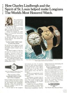 1975 Longines Watch and Charles Lindbergh Vintage Advertisement Photo