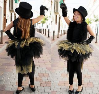 Girly Girl Childs Kids Black Gold TuTu Party Dress Up Party Skirt 8 9
