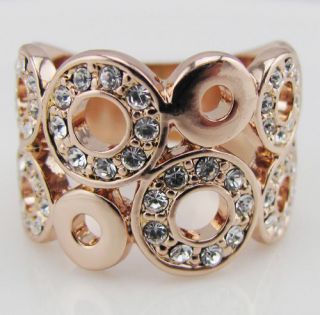 18K Rose gold GP swarovski crystal ring promise engagement princess R1