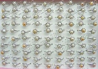 wholesale mix 30pcs silver plated fresh pearl rhinestone flower women