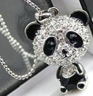 N2750 Cute Panda s moving head crystal rhinestone bj Necklace charm