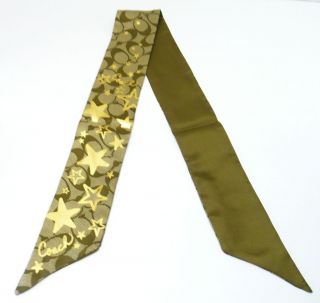 silk scarf gold stars brown pony tail neck headband purse 2.5 x 31