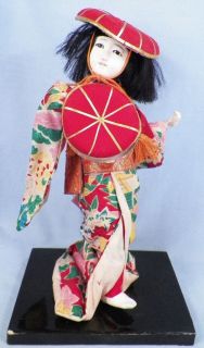 Vintage Japanese Geisha Girl Doll with Drum Gofun Paste Face A Beauty