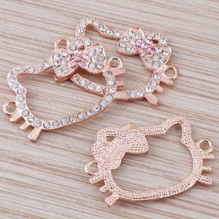 Wholesale 100Pc Rose Gold Hello Kitty Crystal Bracelet Connector