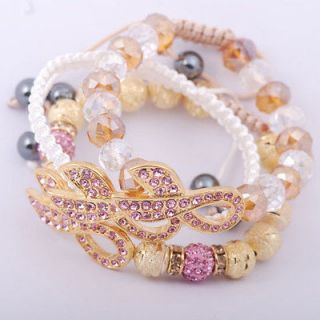 Rose crystal pave gold tone ribbon breast cancer connector disco ball