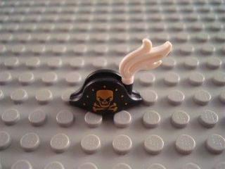 New LEGO Black Minifig Bicorne Pirate Minifig Hat Gold Skull Pattern
