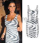 Lipsy @ Silver Sequin Zebra Body Con Dress UK8 12 buy any 2 get