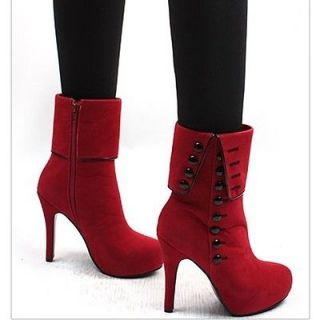 Red Ladys Ankle High Heel Pumps Boots Button Zipper Up Shoes US Size