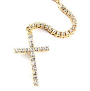 ONE ROW ICED OUT GOLD ROSARY CHAIN NECKLACE