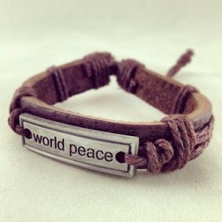 New Peace Of Swag WORLD PEACE Brown Genuine Leather Hemp Vintage Cuff