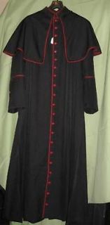 New Vestment Black Cassock Red Cord Buttons & Cape XL n