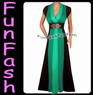 HH2 FUNFASH EMERALD GREEN BLACK COLOR BLOCK MAXI DRESS WOMEN Plus Size