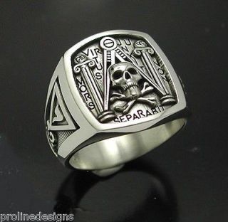 Masonic Skull and Pillars Freimaurer #012b Silver 925 Ring Oxidized
