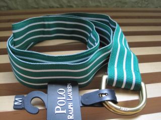 Polo Ralph Lauren RL67 Grosgrain Ribbon Striped Belt Medium Green