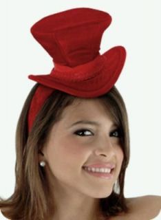 deep red victorian cocktail mini top hat caroller costume accessory