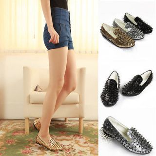 New Fashion Ladies Womens Loafers Shoes Flat Spike Punk Studded Point