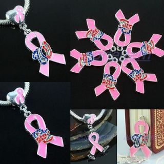 Wholesale Pink Ribbon Breast Cancer Awareness European Beads Charms