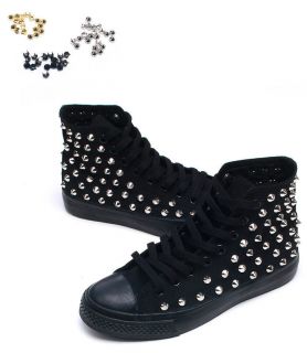 Metal Stud Spike Solid Hi Top Sneakers Trainers Shoes Gold Silver