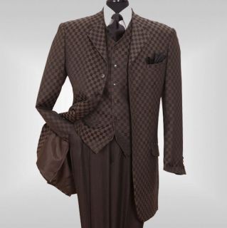 Mens 3 piece High Fashion Zoot Suit with Vest Checker style Black