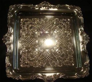 Wm A Rogers Silverplate EP Brass Square Serving platter with K