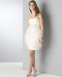 New $528+ SUE WONG Strapless OSTRICH Dress 8 Ivory Feather Wedding
