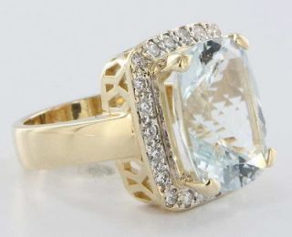 Diamond Aquamarine Princess Gold Cocktail Engagement Ring Fine Jewelry