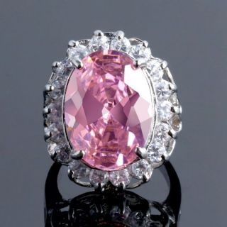 18K WHITE GOLD PLATED PREMIER BOLD STATEMENT OVAL PINK SAPPHIRE DESIGN