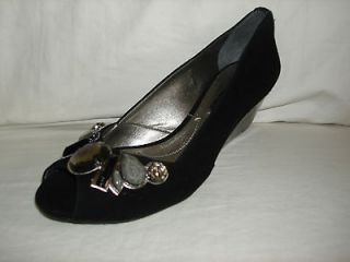 BCBG Max Azria Abba Womens Shoes 8.5 Black Open Toe Wedge Heels