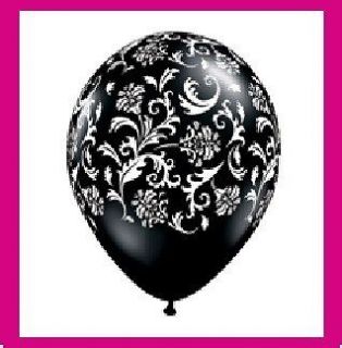BLACK WHITE PRINT damask party balloons latex WEDDING