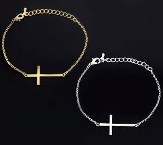 New Gold Silver Horizontal Sideways Cross Bracelet Integrated Charm