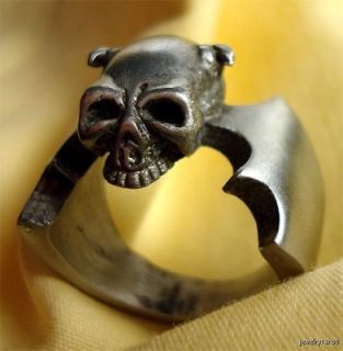 NEW PEWTER GOTHIC BAT SKULL RING WITH WING BAND