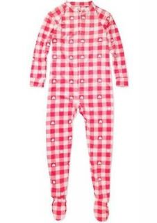 Womens PINK WITH HEARTS One Piece Footed Pajamas 436 Size L