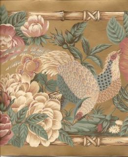 Chinese Oriental bird flower bamboo wallpaper border Golden