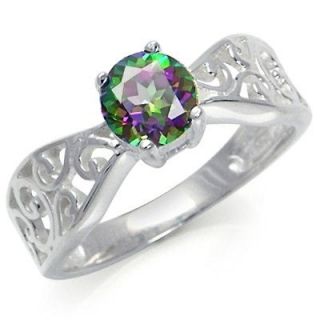 03ct. Mystic Fire Topaz 925 Sterling Silver Filigree Solitaire Ring