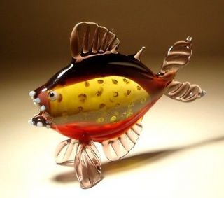 Blown Glass Murano Art Animal Figurine PIRANHA FISH