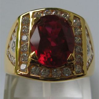 Newly listed 4.0 CT PRECIOUS RED RUBY OVAL WHITE CZs JEWELRY MENS RING