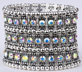 Clear AB swarovski crystal stretch bracelet 3 row A1 ;matching ring