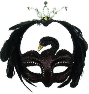 Black Feather Swan Mask Masquerade Fancy Dress