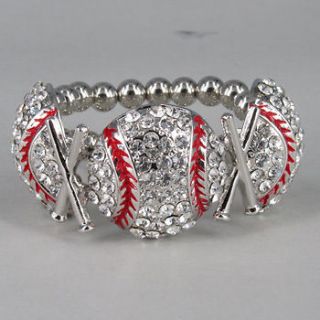 silver rhinestone bling crystal accent baseball stretch bracelet three