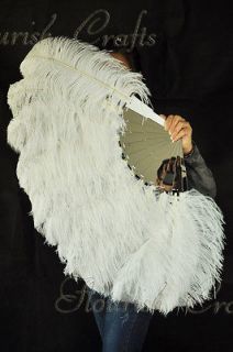 45 Stunning White Ostrich Feather Fan with mirror staves