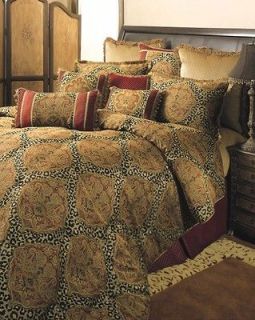 4pc Designer Gold Damask Ani Print Comforter Set Queen King