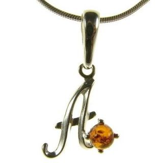 BALTIC AMBER STERLING SILVER 925 ALPHABET LETTER A PENDANT NECKLACE