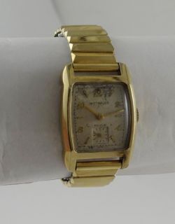 Vintage 1940s 50s Gold GF Wittnauer Revue Rectangular Faced Wristwatch