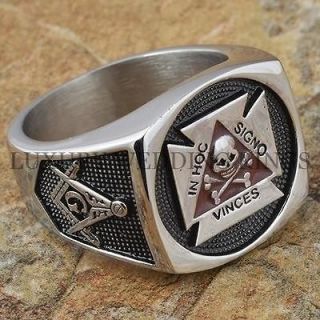 Mens Masonic Ring York Rite Master Freemason Skull & Bones Square G